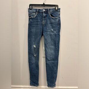 Zara Navy Blue Jeans With Pearls